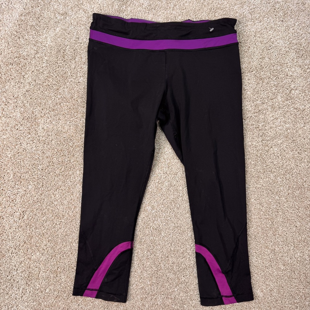 Lululemon Leggings Womens 10 Run Inspire Crop II Black Purple Mesh EUC